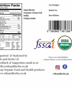 Organic Chana Dal - Split Hulled Chickpeas- GMO FREE-USDA CERTIFIED