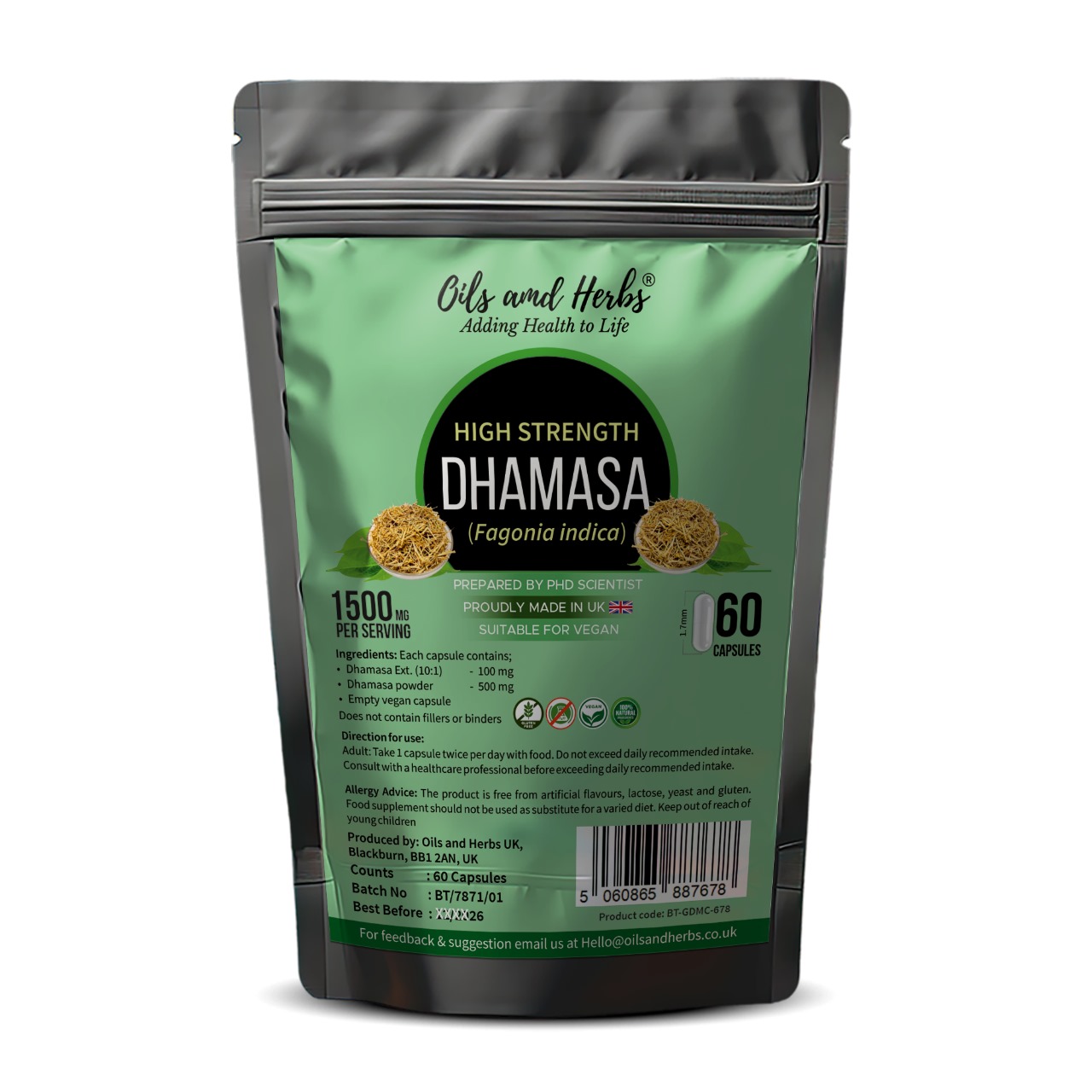 High Strength Dhamasa ( Fagonia Arabica ) Capsules 1500mg