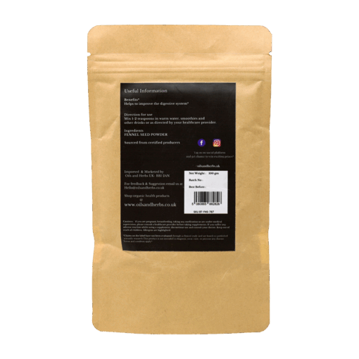 Organic Fennel Seed Powder - Foeniculum Vulgare Mill- 100% Pure, Clean and Natural