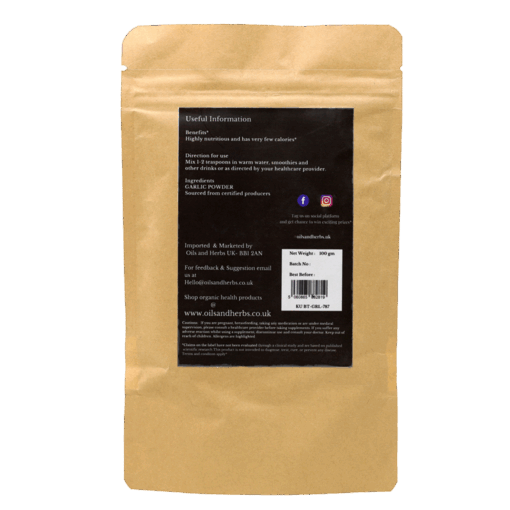 Organic Garlic Powder - Allium Sativum- 100% Pure, Clean and Natural