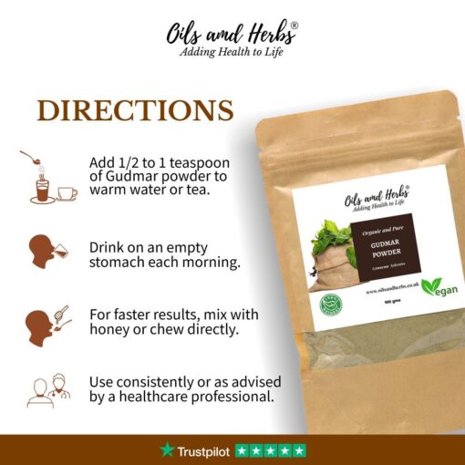 Organic Gudmar Powder - Sugar destroyer - Gymnema Sylvestre - 100% Pure, Clean and Natural