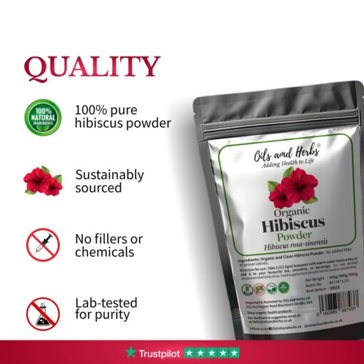 Organic Hibiscus Powder - Hibiscus rosa-sinensis-100% Pure, Clean and Natural