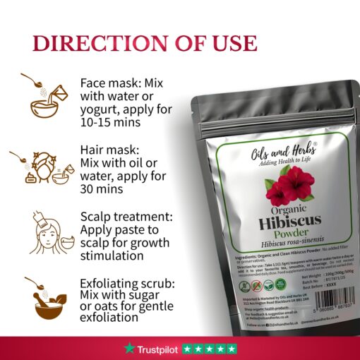 Organic Hibiscus Powder - Hibiscus rosa-sinensis-100% Pure, Clean and Natural
