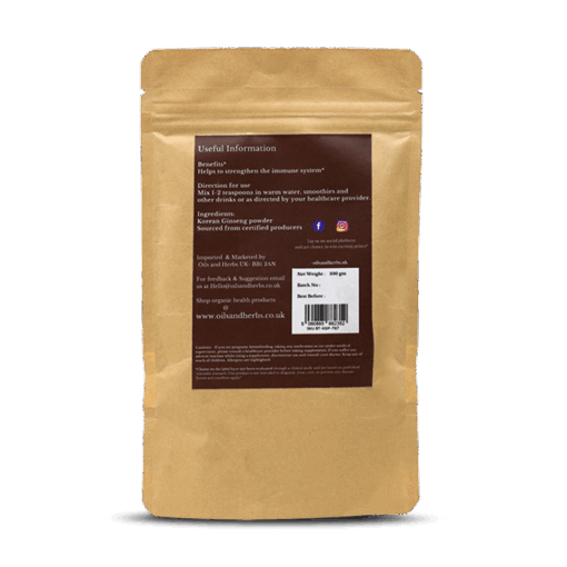 Organic Korean Ginseng Root Powder - Panax Ginseng- 100% Pure and Natural